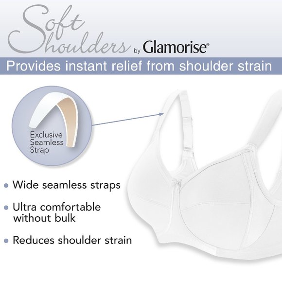 Glamorise 52J SOFT SHOULDERS Bra BACK-SUPPORT X-Wide-Straps FRONT-CLOSE Nude NEW - Picture 8 of 16